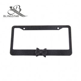 Bow Car License Plate Frame Cover for Women Girl Ladies Bling Diamond Sparkle Rhinestone Stainless Steel Metal Chrome with Screws