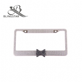 Bow Car License Plate Frame Cover for Women Girl Ladies Bling Diamond Sparkle Rhinestone Stainless Steel Metal Chrome with Screws