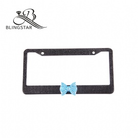 Bow Car License Plate Frame Cover for Women Girl Ladies Bling Diamond Sparkle Rhinestone Stainless Steel Metal Chrome with Screws